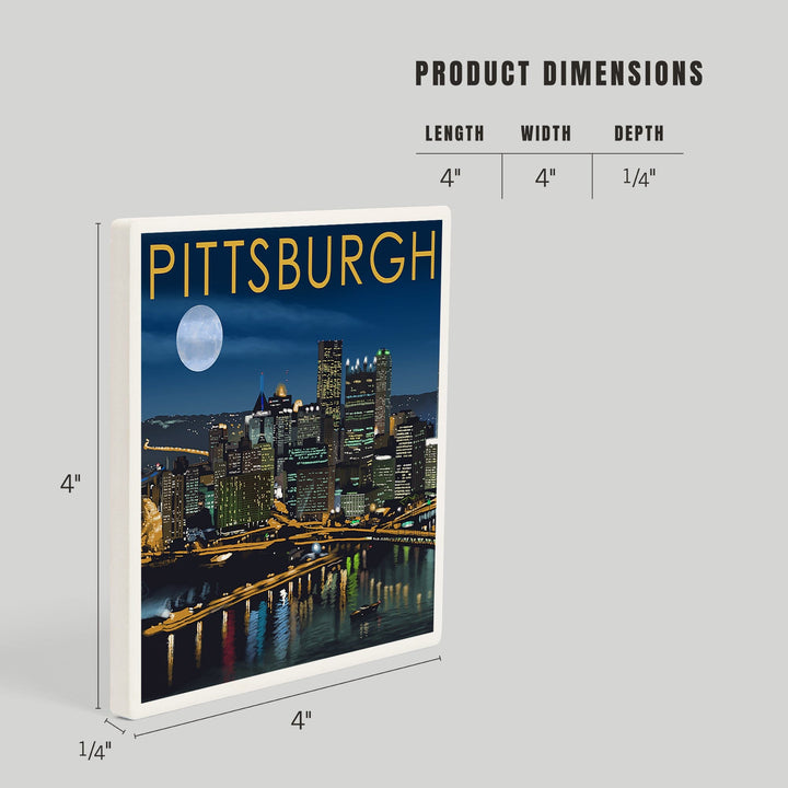 Pittsburgh, Pennsylvania, Skyline at Night, Coasters Coasters Lantern Press 