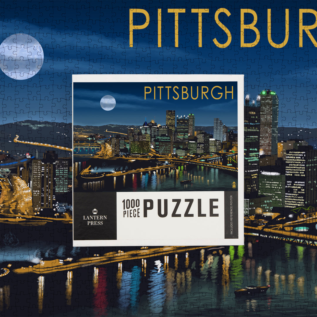 Pittsburgh, Pennsylvania, Skyline at Night, Jigsaw Puzzle Puzzle Lantern Press 