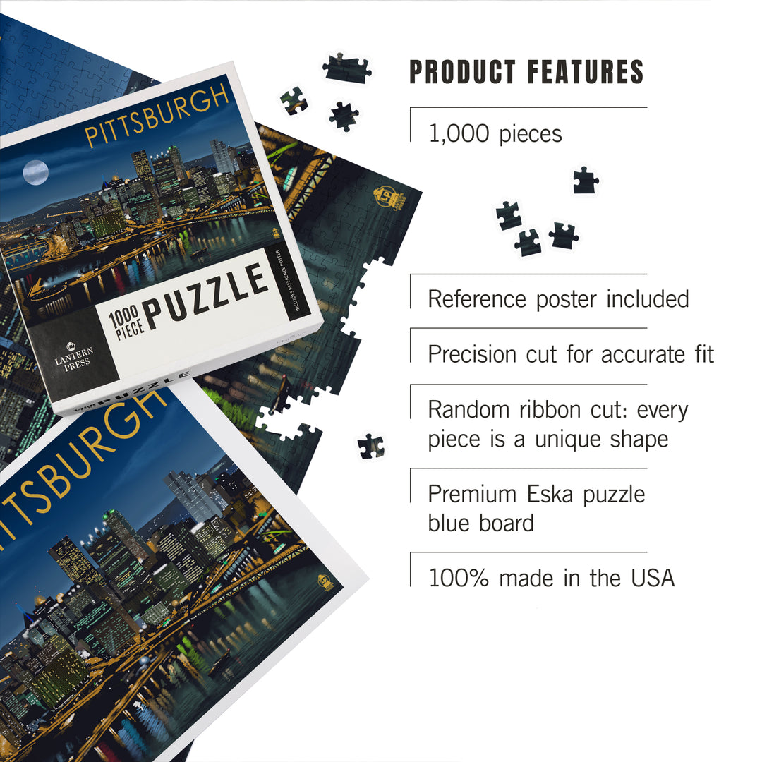 Pittsburgh, Pennsylvania, Skyline at Night, Jigsaw Puzzle Puzzle Lantern Press 