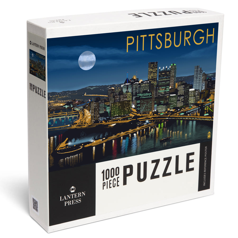 Pittsburgh, Pennsylvania, Skyline at Night, Jigsaw Puzzle Puzzle Lantern Press 
