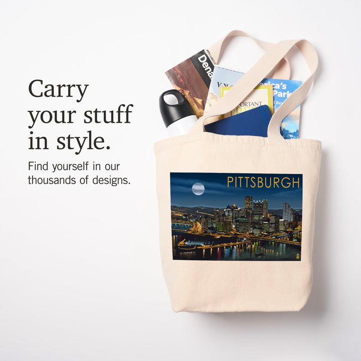 Pittsburgh, Pennsylvania, Skyline at Night, Tote Bag Totes Lantern Press 