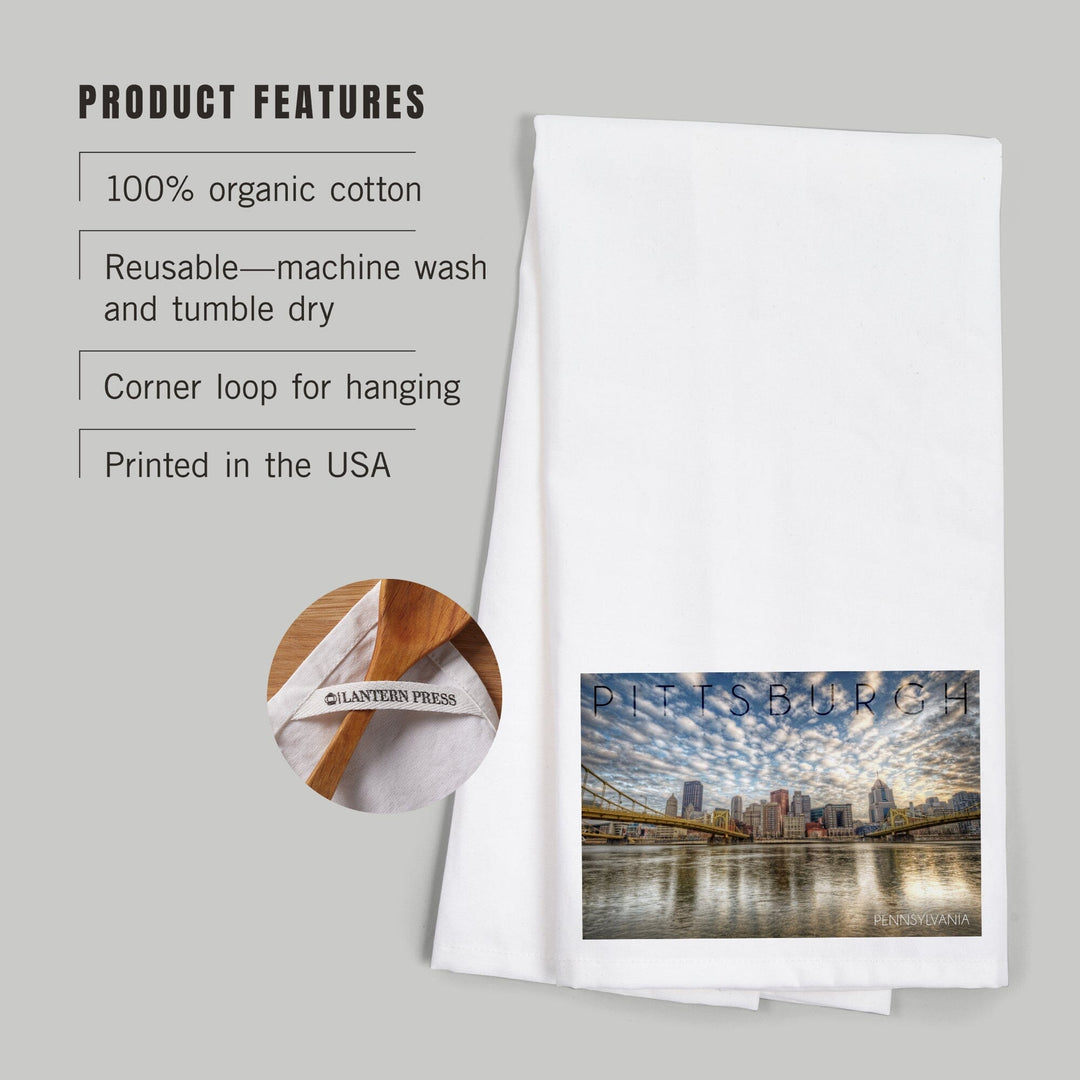 Pittsburgh, Pennsylvania, Skyline From the North Shore, Organic Cotton Kitchen Tea Towels Kitchen Lantern Press 