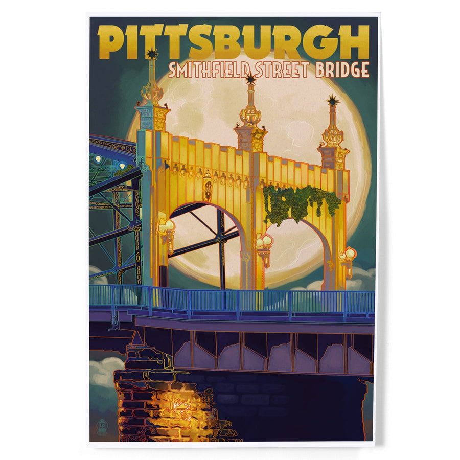 Pittsburgh, Pennsylvania, Smithfield St. Bridge and Moon, Art & Giclee Prints Art Lantern Press 