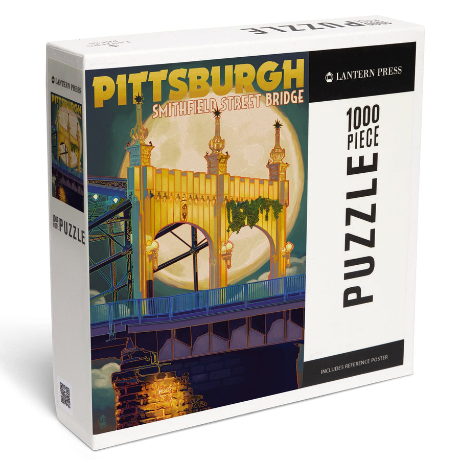 Pittsburgh, Pennsylvania, Smithfield St. Bridge and Moon, Jigsaw Puzzle Puzzle Lantern Press 