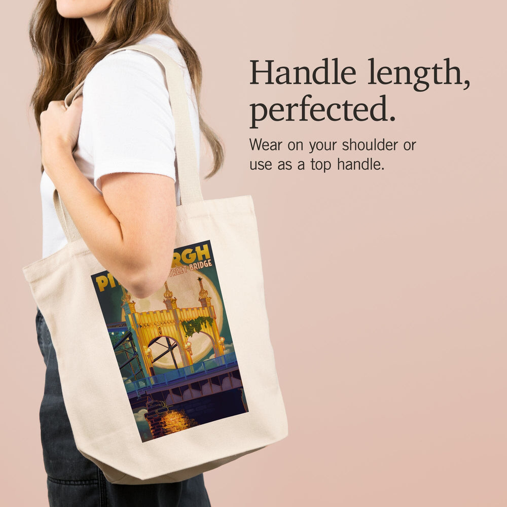 Pittsburgh, Pennsylvania, Smithfield St. Bridge and Moon, Tote Bag Totes Lantern Press 