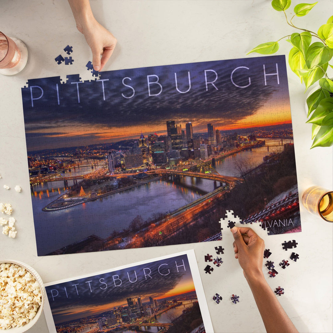 Pittsburgh, Pennsylvania, Winter Sunrise, Jigsaw Puzzle Puzzle Lantern Press 