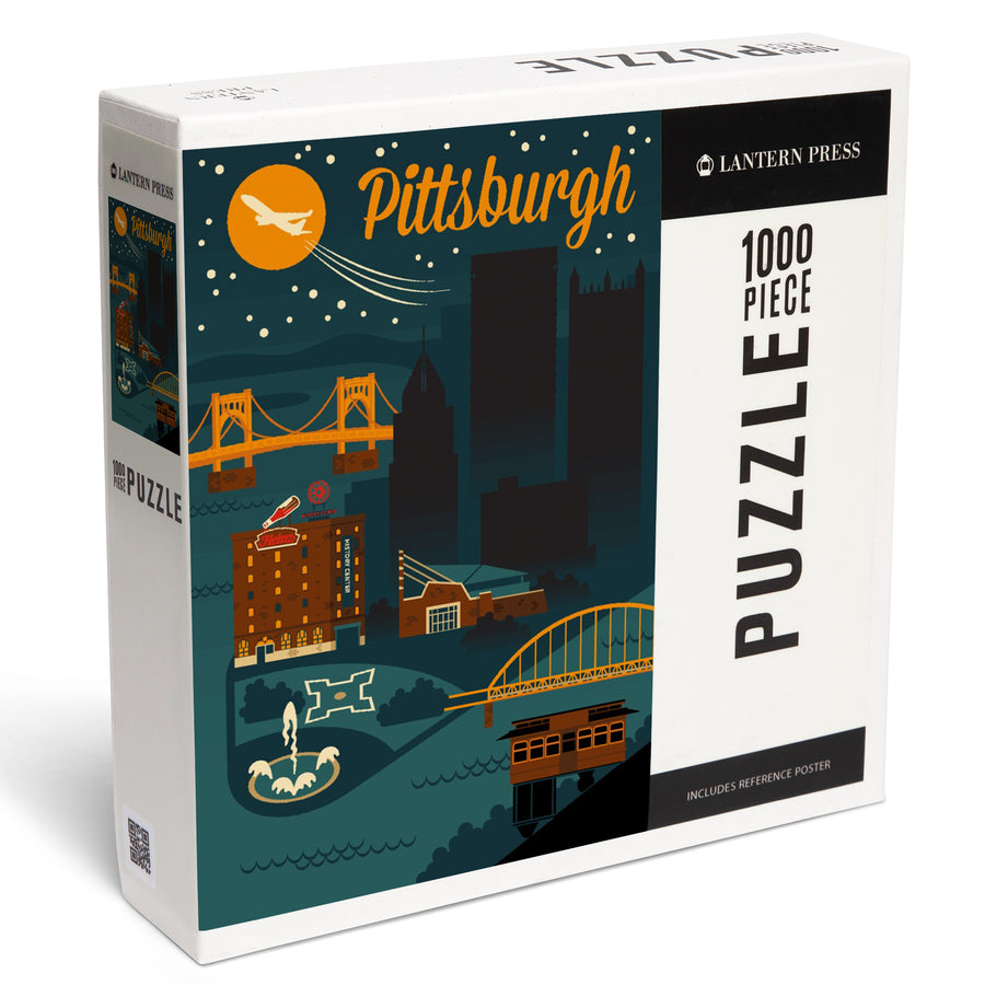 Pittsburgh, Retro Skyline, Jigsaw Puzzle Puzzle Lantern Press 