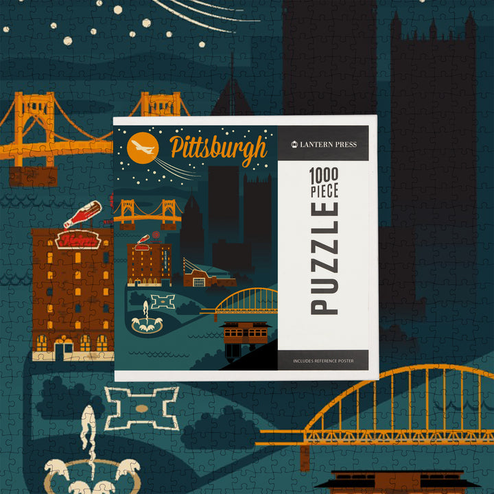 Pittsburgh, Retro Skyline, Jigsaw Puzzle Puzzle Lantern Press 