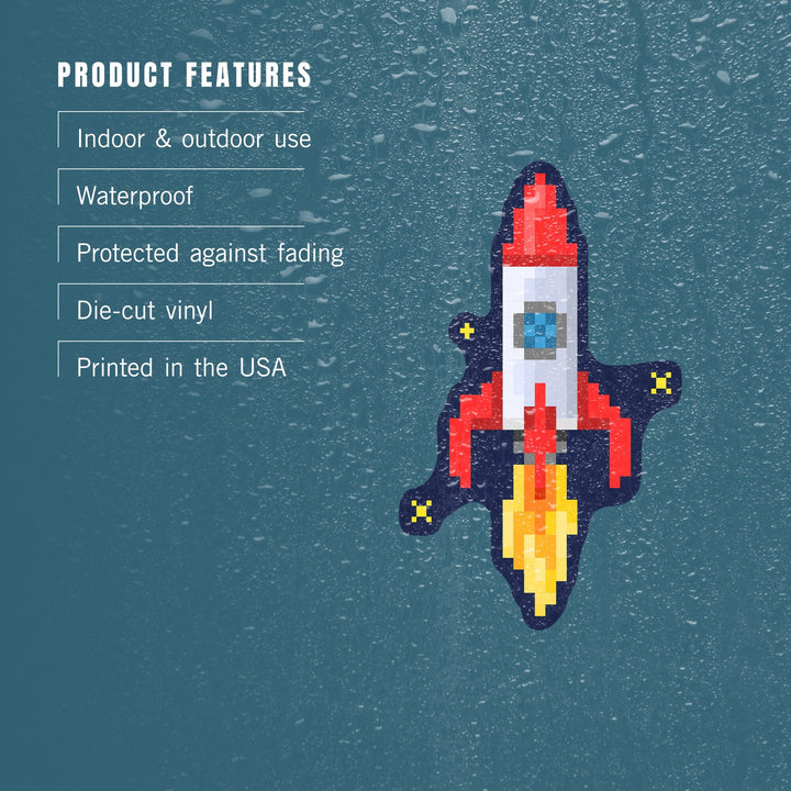 Pixel Rocket, 8 Bit, Lantern Press Artwork, Vinyl Sticker Sticker Lantern Press 
