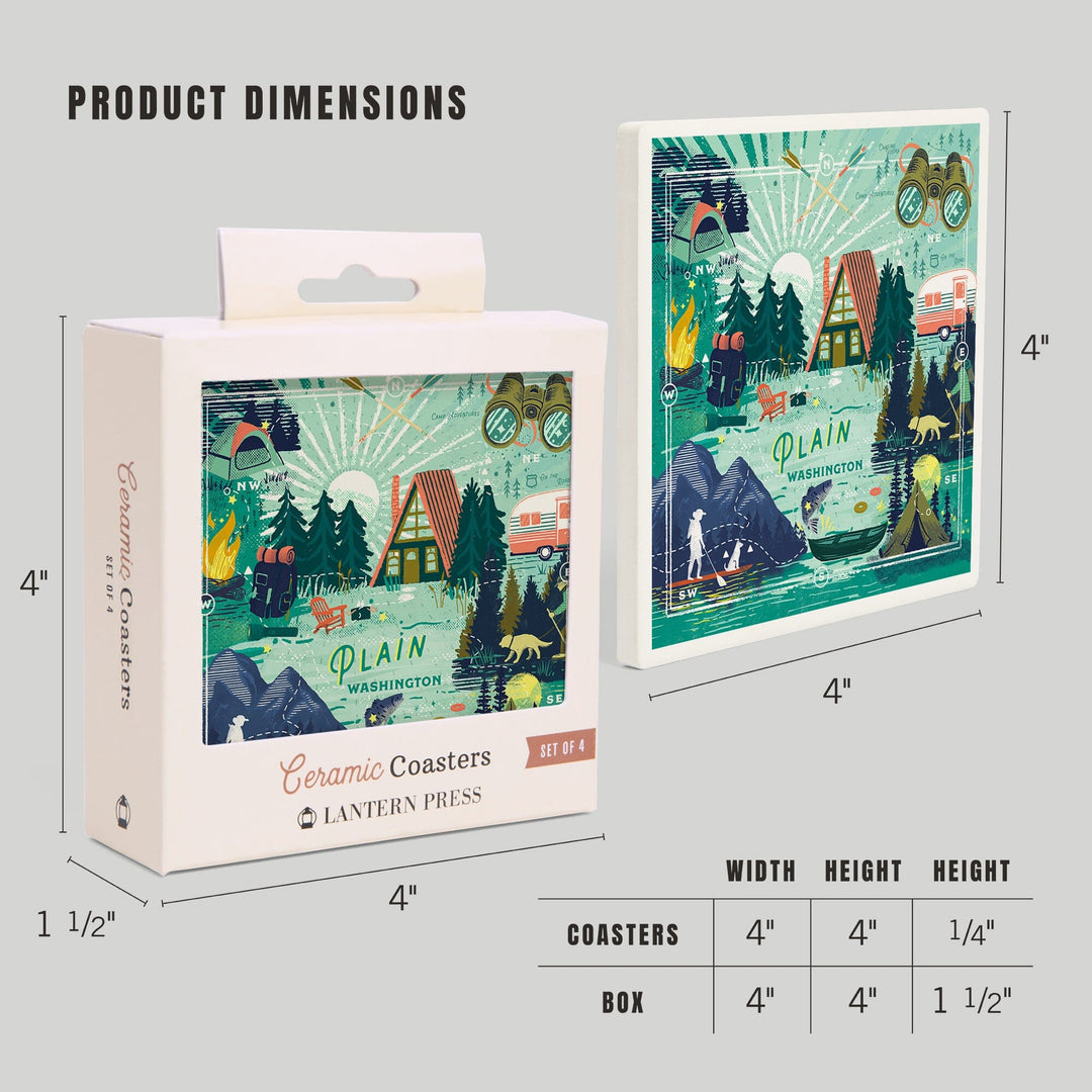 Plain, Washington, Lake Life Series, Collage, Landscape With Mountain, Coasters Coasters Lantern Press 