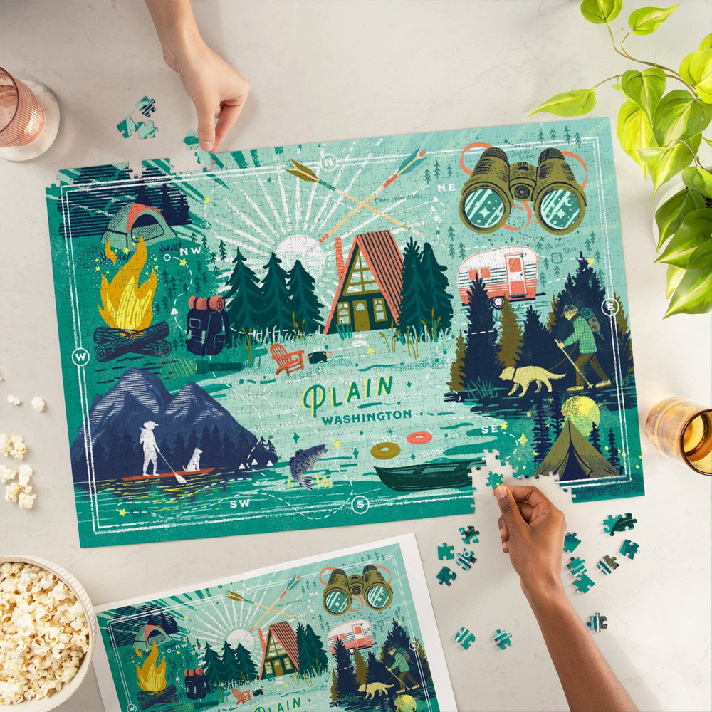 Plain, Washington, Lake Life Series, Collage, Landscape With Mountain, Jigsaw Puzzle Puzzle Lantern Press 