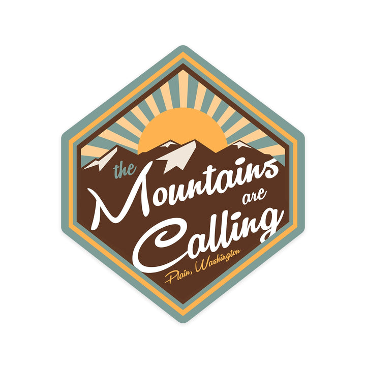 Plain, Washington, The Mountains Are Calling, Contour, Vinyl Sticker Sticker Lantern Press 