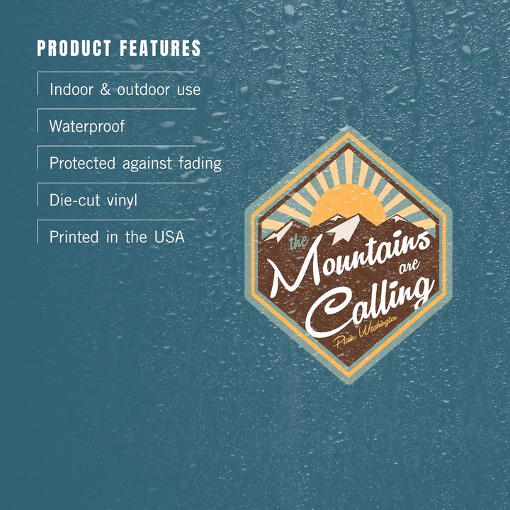 Plain, Washington, The Mountains Are Calling, Contour, Vinyl Sticker Sticker Lantern Press 