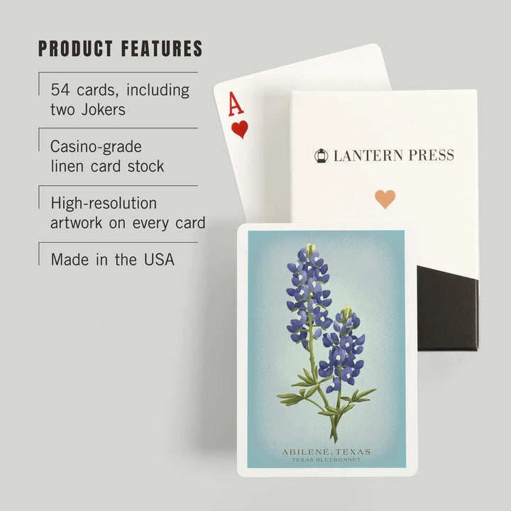 Playing Cards, Abilene, Texas, Vintage Flora, State Series, Bluebonnet, 52 Card Deck with Jokers in Box, Unique Art Cards Lantern Press 