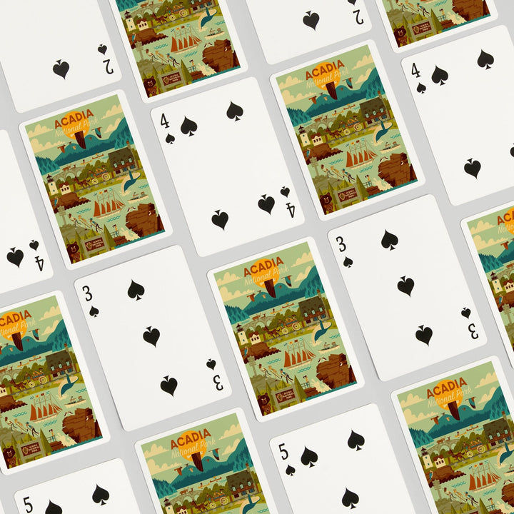 Playing Cards, Acadia National Park, Maine, Geometric National Park Series, 52 Card Deck with Jokers in Box, Unique Art Cards Lantern Press 