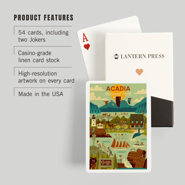 Playing Cards, Acadia National Park, Maine, Geometric National Park Series, 52 Card Deck with Jokers in Box, Unique Art Cards Lantern Press 