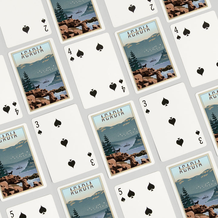 Playing Cards, Acadia National Park, Maine, Lithograph, 52 Card Deck with Jokers in Box, Unique Art Cards Lantern Press 