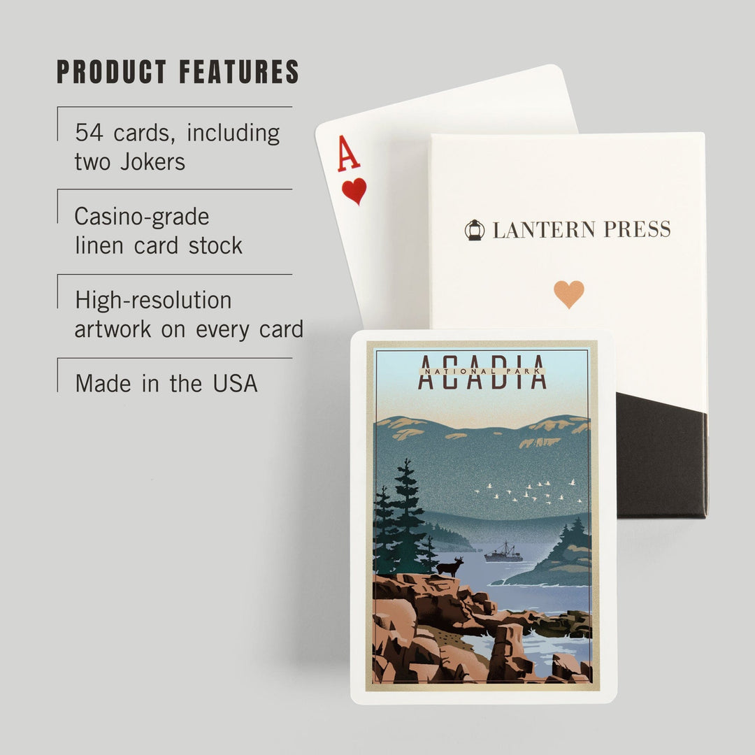 Playing Cards, Acadia National Park, Maine, Lithograph, 52 Card Deck with Jokers in Box, Unique Art Cards Lantern Press 