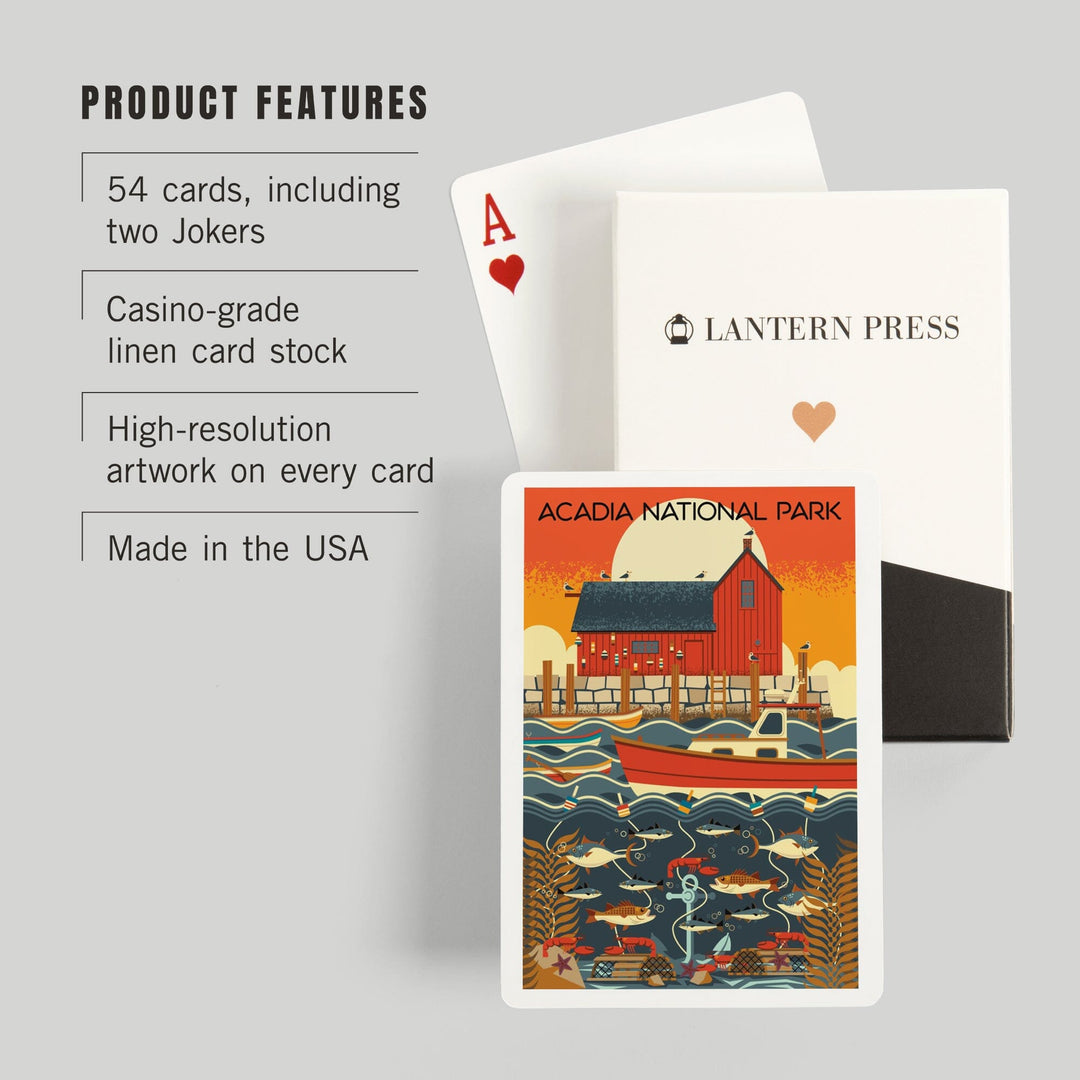 Playing Cards, Acadia National Park, Maine, Nautical Geometric, 52 Card Deck with Jokers in Box, Unique Art Cards Lantern Press 