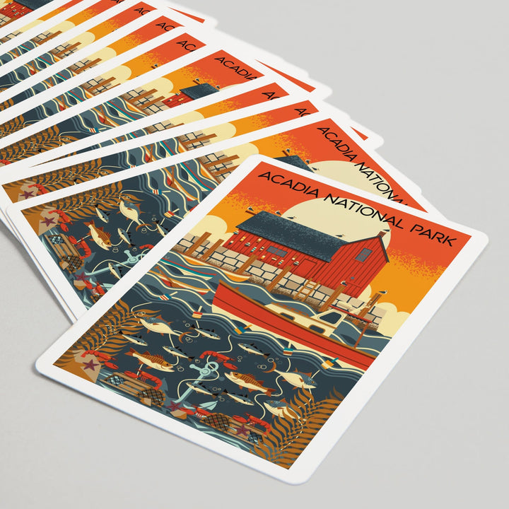 Playing Cards, Acadia National Park, Maine, Nautical Geometric, 52 Card Deck with Jokers in Box, Unique Art Cards Lantern Press 