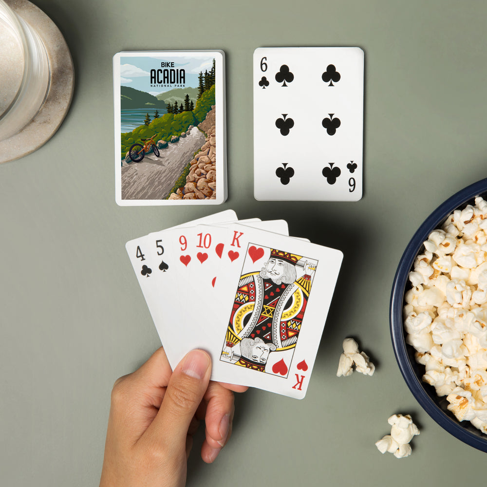 Playing Cards, Acadia National Park, Maine, Painterly, Biking River Path, 52 Card Deck with Jokers in Box, Unique Art Cards Lantern Press 