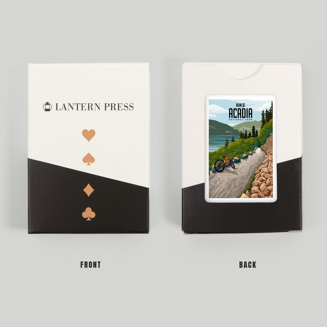 Playing Cards, Acadia National Park, Maine, Painterly, Biking River Path, 52 Card Deck with Jokers in Box, Unique Art Cards Lantern Press 