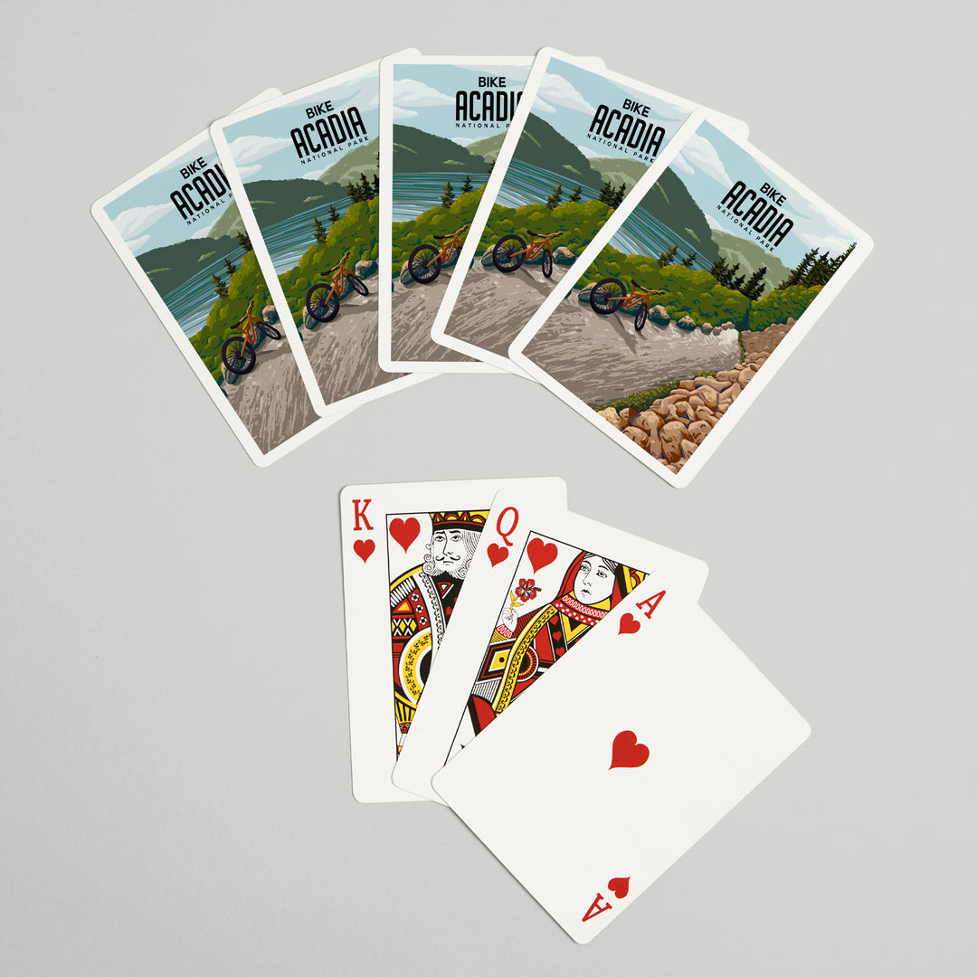 Playing Cards, Acadia National Park, Maine, Painterly, Biking River Path, 52 Card Deck with Jokers in Box, Unique Art Cards Lantern Press 