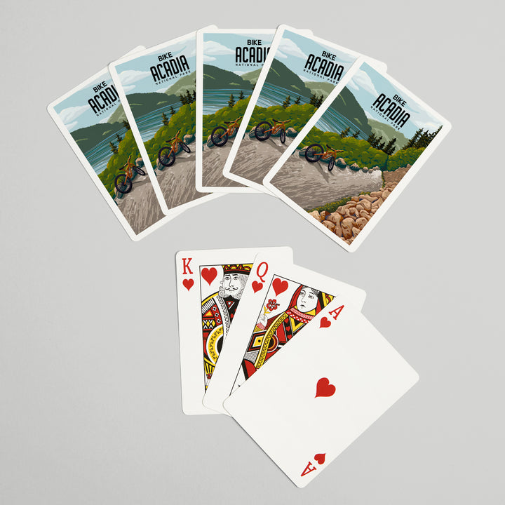 Playing Cards, Acadia National Park, Maine, Painterly, Biking River Path, 52 Card Deck with Jokers in Box, Unique Art Cards Lantern Press 