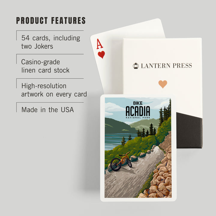 Playing Cards, Acadia National Park, Maine, Painterly, Biking River Path, 52 Card Deck with Jokers in Box, Unique Art Cards Lantern Press 