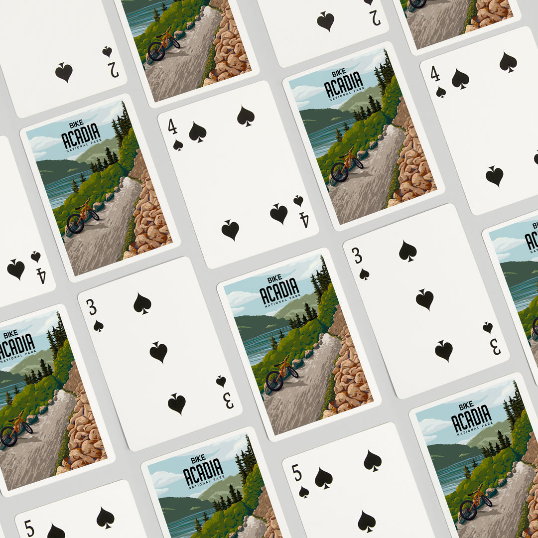 Playing Cards, Acadia National Park, Maine, Painterly, Biking River Path, 52 Card Deck with Jokers in Box, Unique Art Cards Lantern Press 