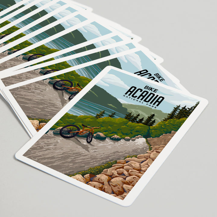 Playing Cards, Acadia National Park, Maine, Painterly, Biking River Path, 52 Card Deck with Jokers in Box, Unique Art Cards Lantern Press 