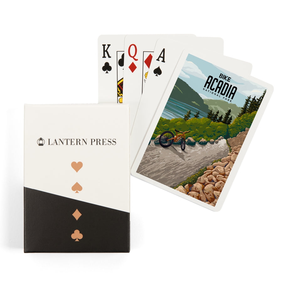 Playing Cards, Acadia National Park, Maine, Painterly, Biking River Path, 52 Card Deck with Jokers in Box, Unique Art Cards Lantern Press 