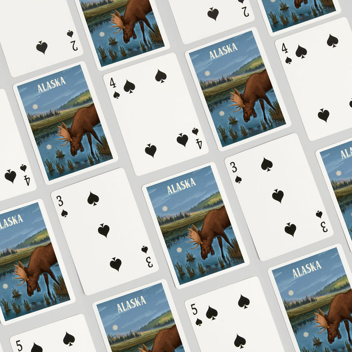 Playing Cards, Alaska, Lithograph, Reflection Pond and Bull Moose, 52 Card Deck with Jokers in Box, Unique Art Cards Lantern Press 
