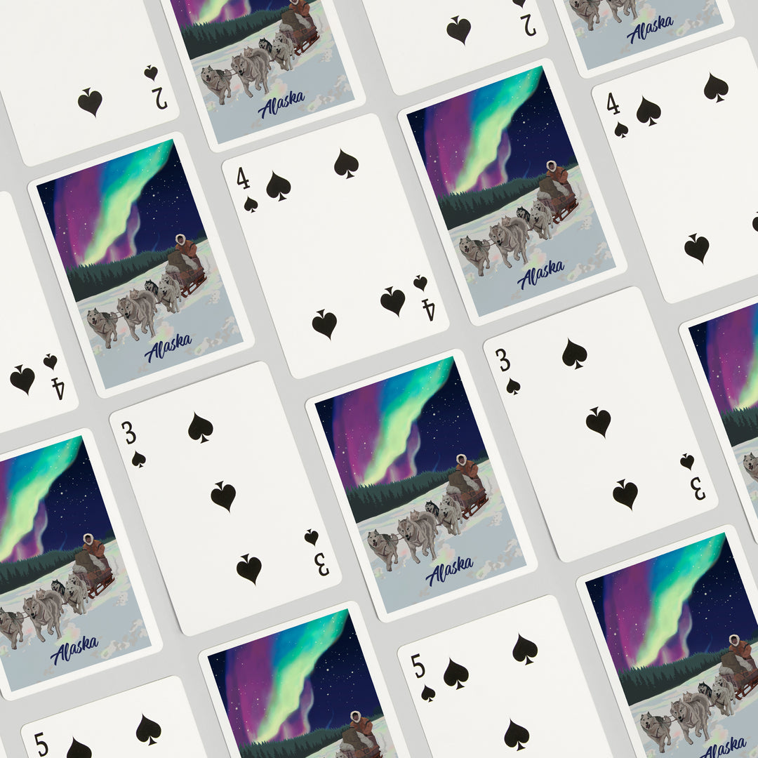 Playing Cards, Alaska, Northern Lights, Dog Sled, 52 Card Deck with Jokers in Box, Unique Art Cards Lantern Press 