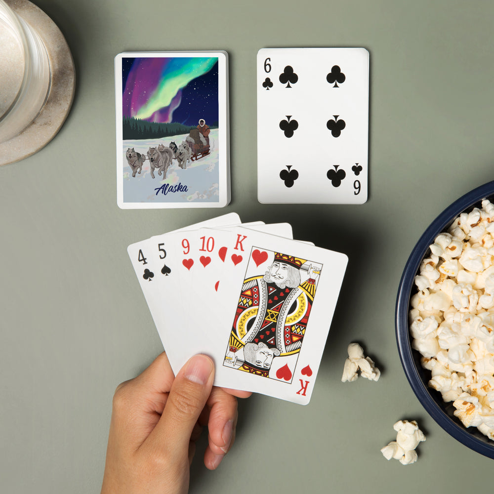 Playing Cards, Alaska, Northern Lights, Dog Sled, 52 Card Deck with Jokers in Box, Unique Art Cards Lantern Press 
