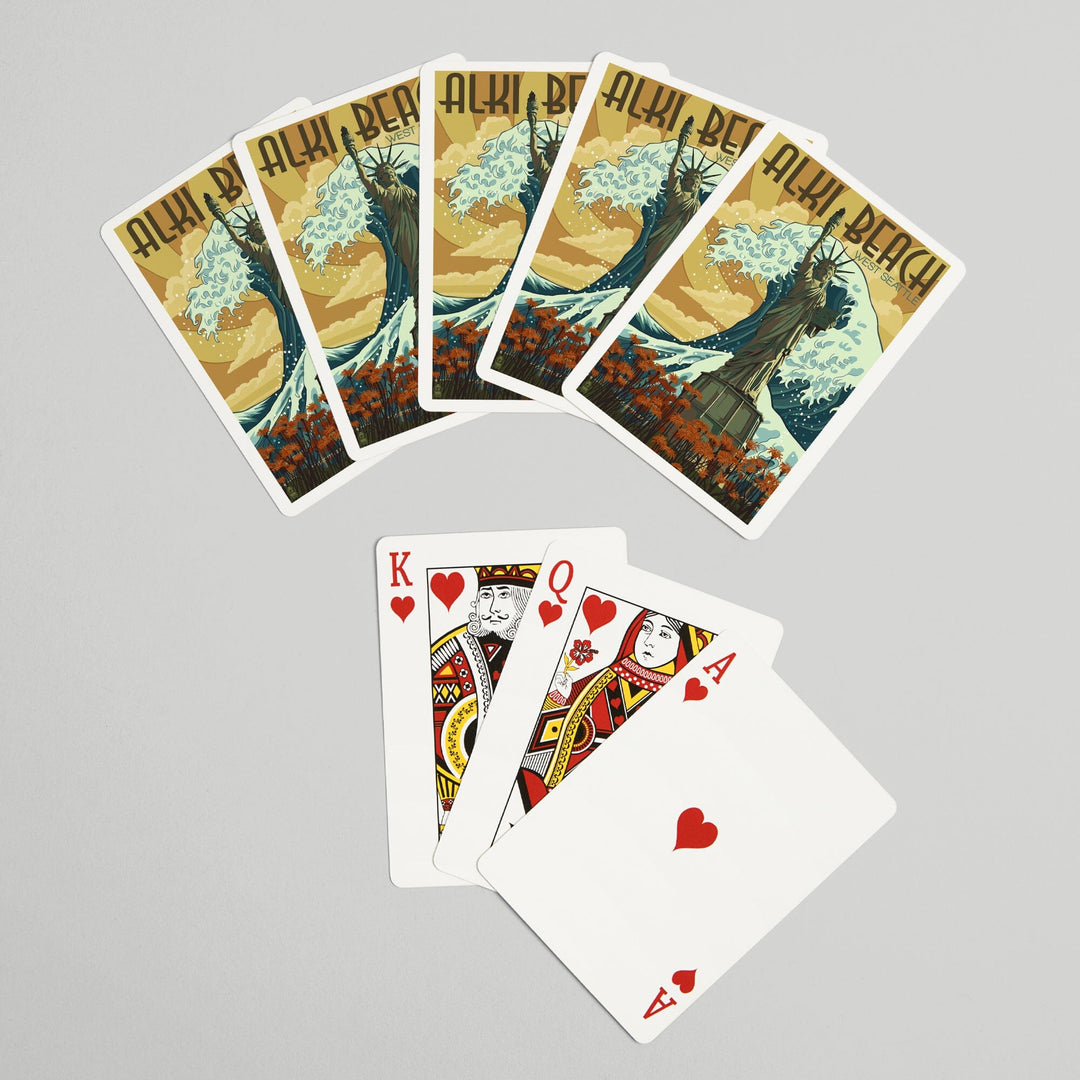 Playing Cards, Alki Beach, West Seattle, Washington, Lady Liberty Statue, 52 Card Deck with Jokers in Box, Unique Art Cards Lantern Press 