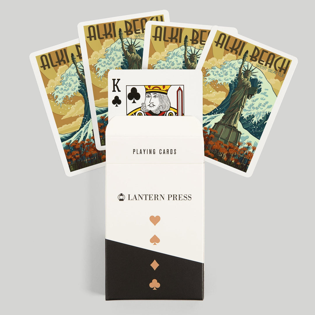 Playing Cards, Alki Beach, West Seattle, Washington, Lady Liberty Statue, 52 Card Deck with Jokers in Box, Unique Art Cards Lantern Press 