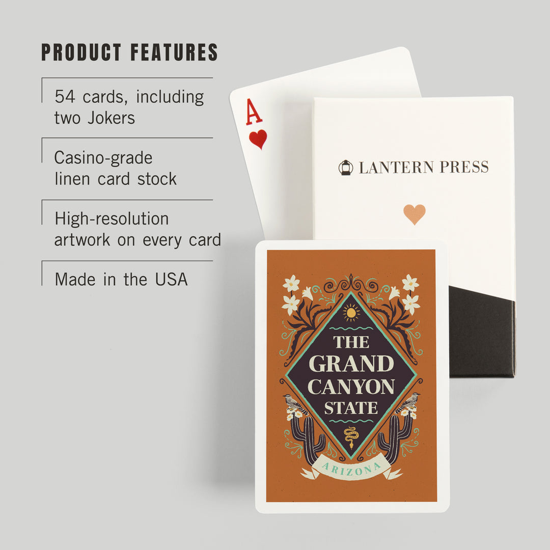 Playing Cards, Arizona, State Motto Crest, State Series, 52 Card Deck with Jokers in Box, Unique Art Cards Lantern Press 