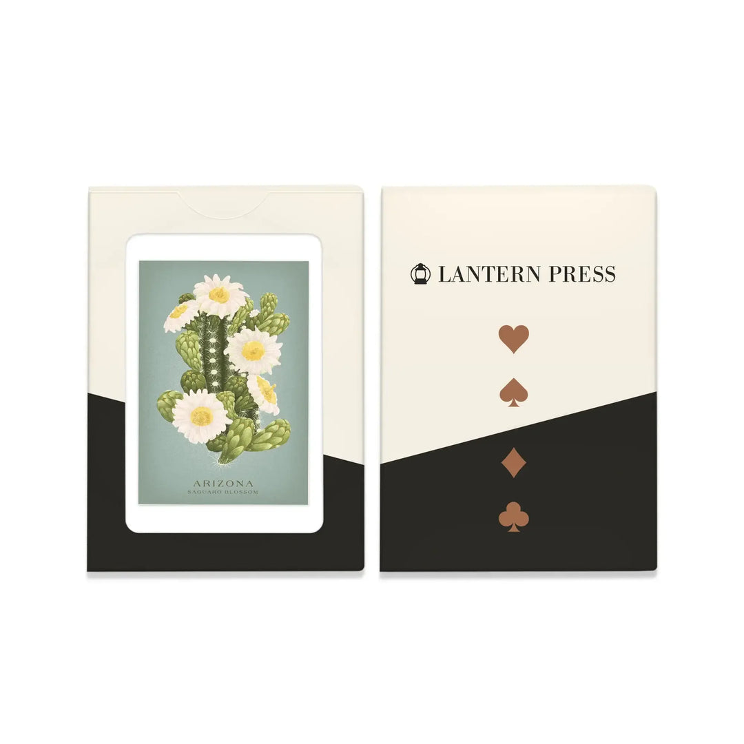 Playing Cards, Arizona, Vintage Flora, State Series, Saguaro Blossom, 52 Card Deck with Jokers in Box, Unique Art Cards Lantern Press 