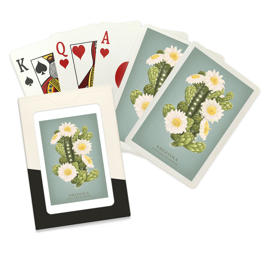 Playing Cards, Arizona, Vintage Flora, State Series, Saguaro Blossom, 52 Card Deck with Jokers in Box, Unique Art Cards Lantern Press 