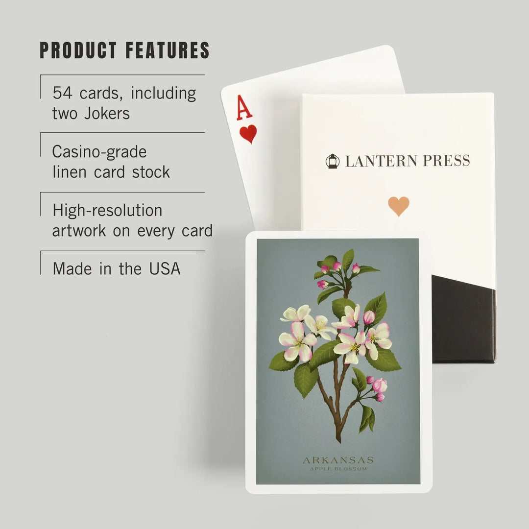 Playing Cards, Arkansas, Vintage Flora, State Series, Apple Blossom, 52 Card Deck with Jokers in Box, Unique Art Cards Lantern Press 