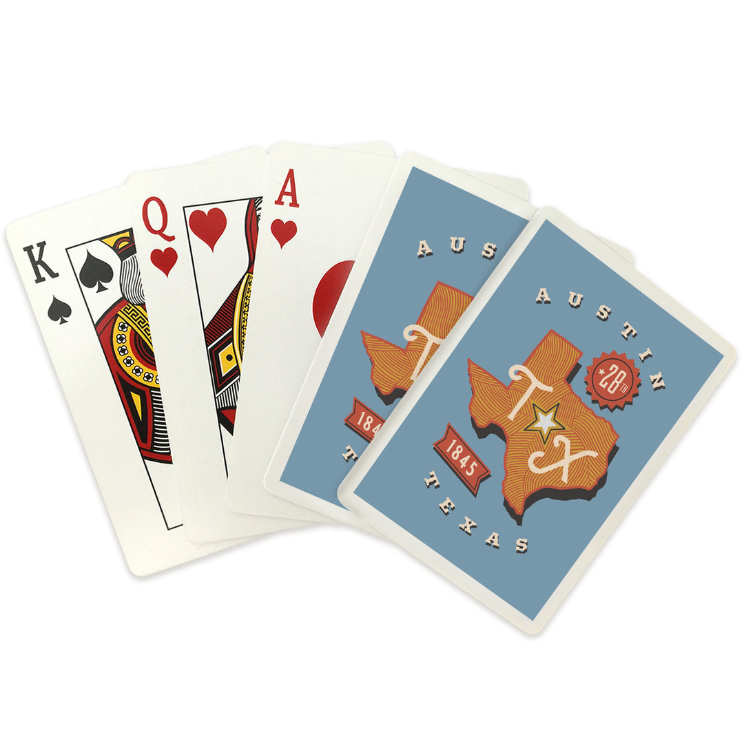 Playing Cards, Austin, Texas, Statehood, State Series, 52 Card Deck with Jokers in Box, Unique Art Cards Lantern Press 