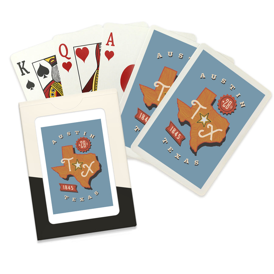 Playing Cards, Austin, Texas, Statehood, State Series, 52 Card Deck with Jokers in Box, Unique Art Cards Lantern Press 