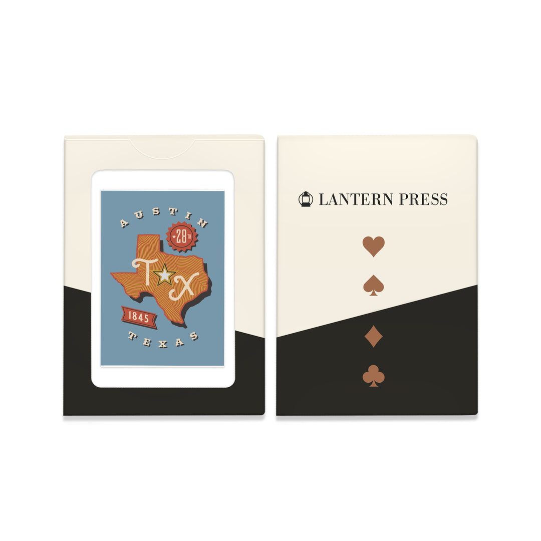 Playing Cards, Austin, Texas, Statehood, State Series, 52 Card Deck with Jokers in Box, Unique Art Cards Lantern Press 