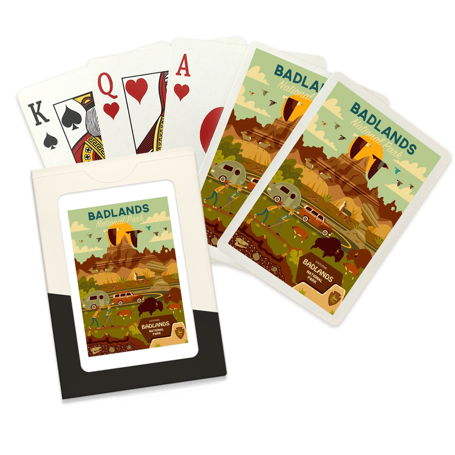 Playing Cards, Badlands National Park, South Dakota, Geometric National Park Series, 52 Card Deck with Jokers in Box, Unique Art Cards Lantern Press 