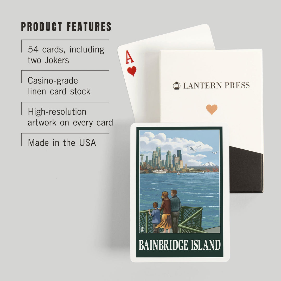Playing Cards, Bainbridge Island, Washington, Ferry and Seattle, 52 Card Deck with Jokers in Box, Unique Art Cards Lantern Press 