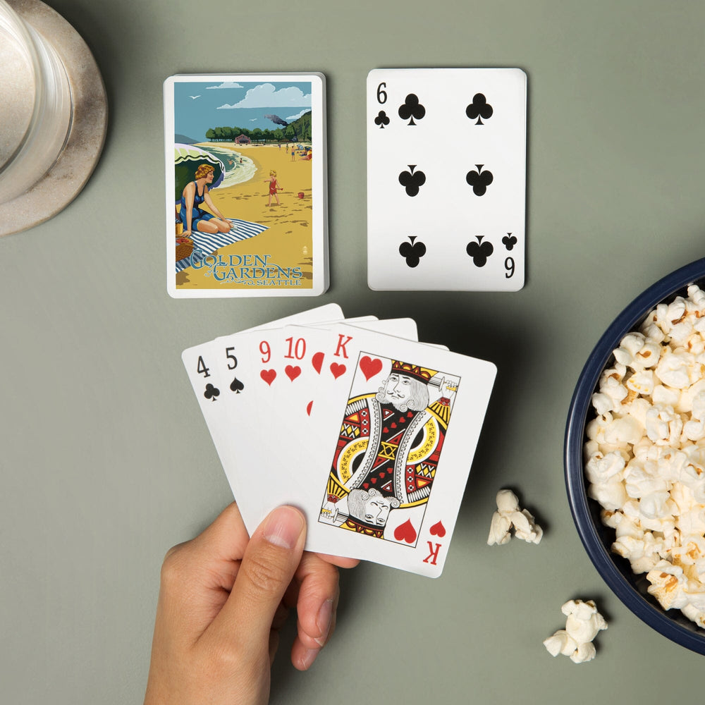 Playing Cards, Ballard, Seattle, Washington, Golden Gardens Beach Scene, 52 Card Deck with Jokers in Box, Unique Art Cards Lantern Press 