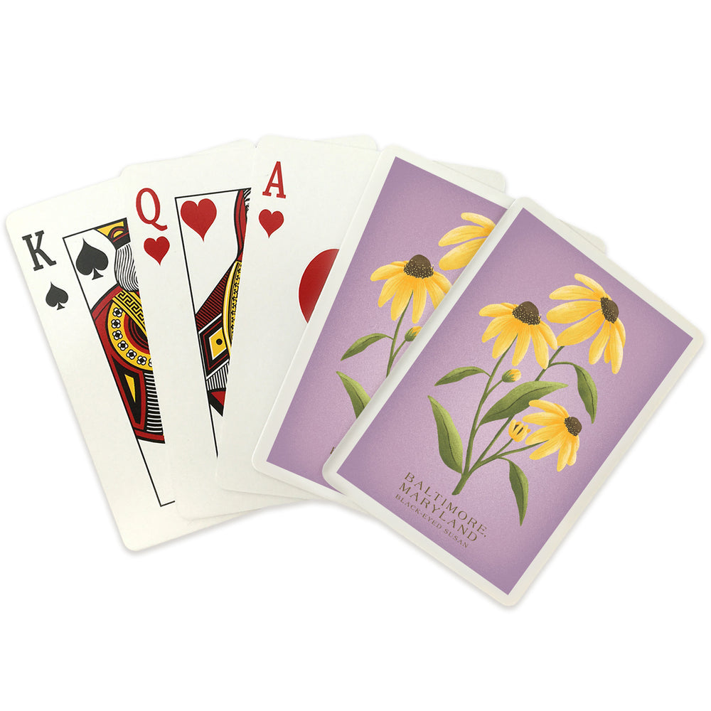Playing Cards, Baltimore, Maryland, Black Eyed Susan, Vintage Flora, State Series, 52 Card Deck with Jokers in Box, Unique Art Cards Lantern Press 