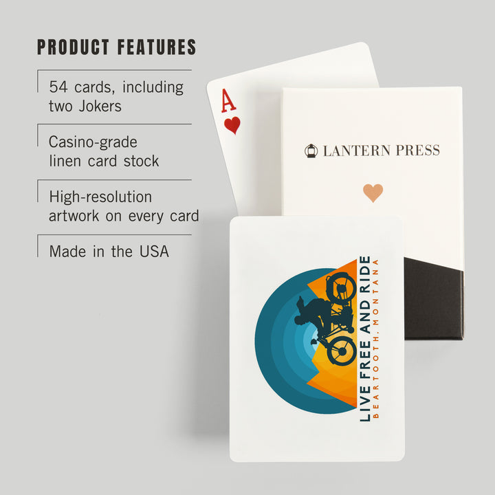 Playing Cards, Beartooth, Montana, Live Free and Ride, Motorcycle, 52 Card Deck with Jokers in Box, Unique Art Cards Lantern Press 