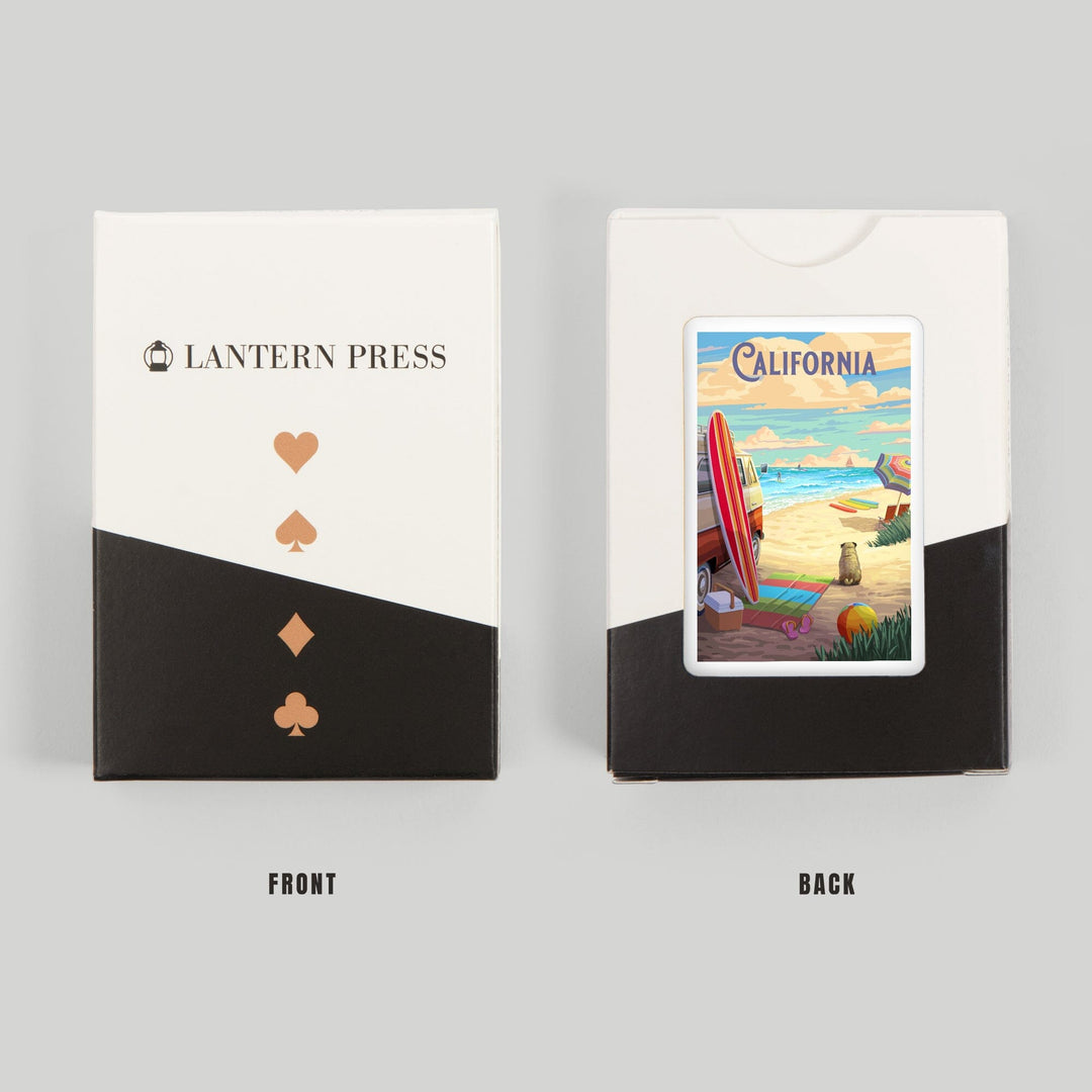 Playing Cards, California, Beach Activities, 52 Card Deck with Jokers in Box, Unique Art Cards Lantern Press 